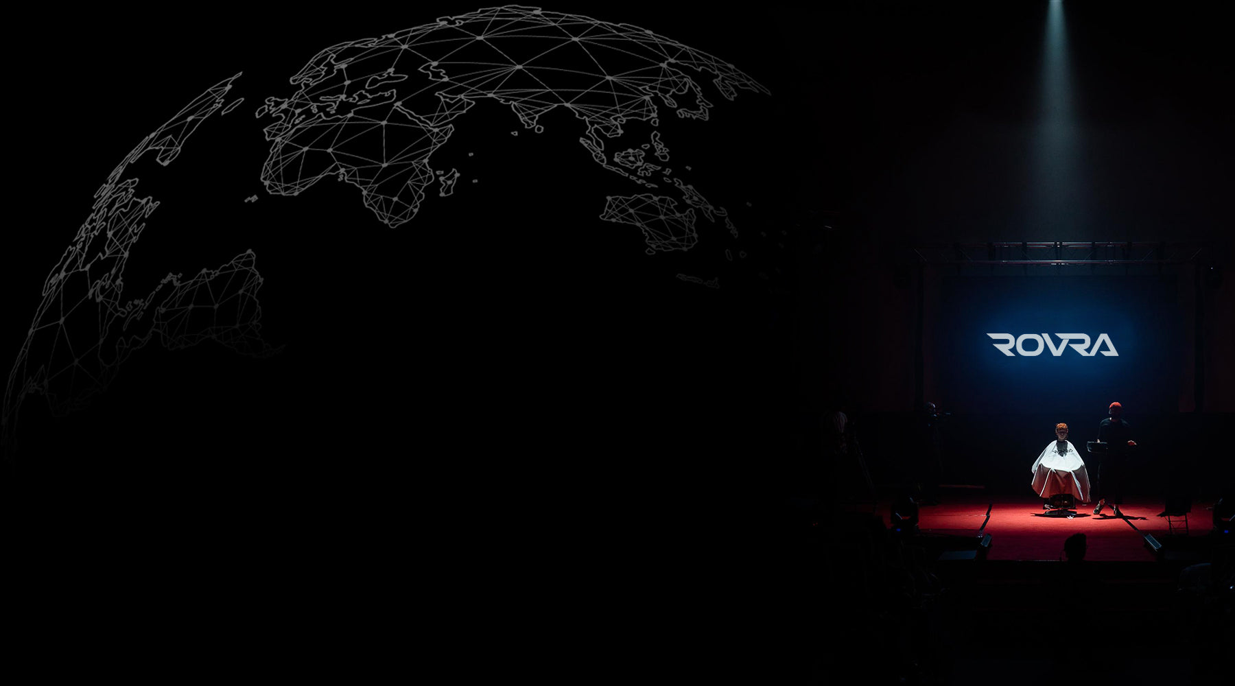 Rovra on stage at an international barber event